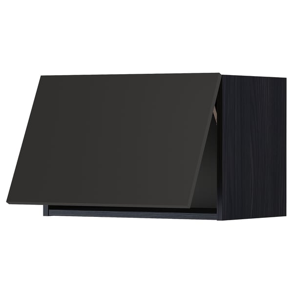 Black modern kitchen cabinet, rectangular, matt finish, wooden texture, one door.