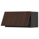 Ikea METOD: dark brown wooden kitchen shelf, flat top with angled front, solid wood edging.