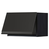 Black modern kitchen unit with minimalist design and sleek handle.