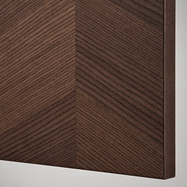 Dark wood-grained cabinet edge, showcasing smooth finish & intricate grain patterns.