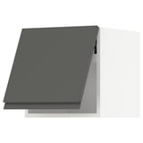 Modern grey kitchen cabinet with sleek, recessed handles.