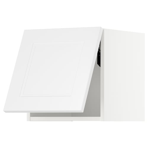 A pristine white METOD kitchen cabinet with a sleek, modern design and a gently closing door.