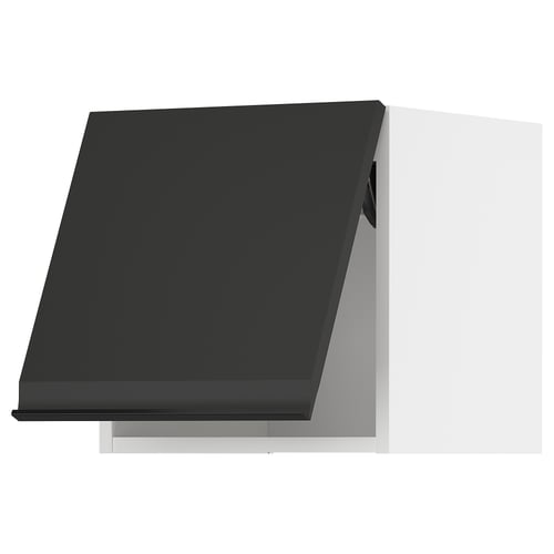Black modern kitchen cabinet with sleek, angular design. Part of the METOD system, featuring matte black integrated handle.