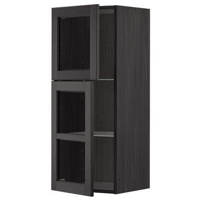 Modern black METOD wall cabinet with glass doors, sleek design, and adjustable shelves.