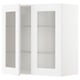 White METOD kitchen cabinet with glass doors and adjustable shelves.