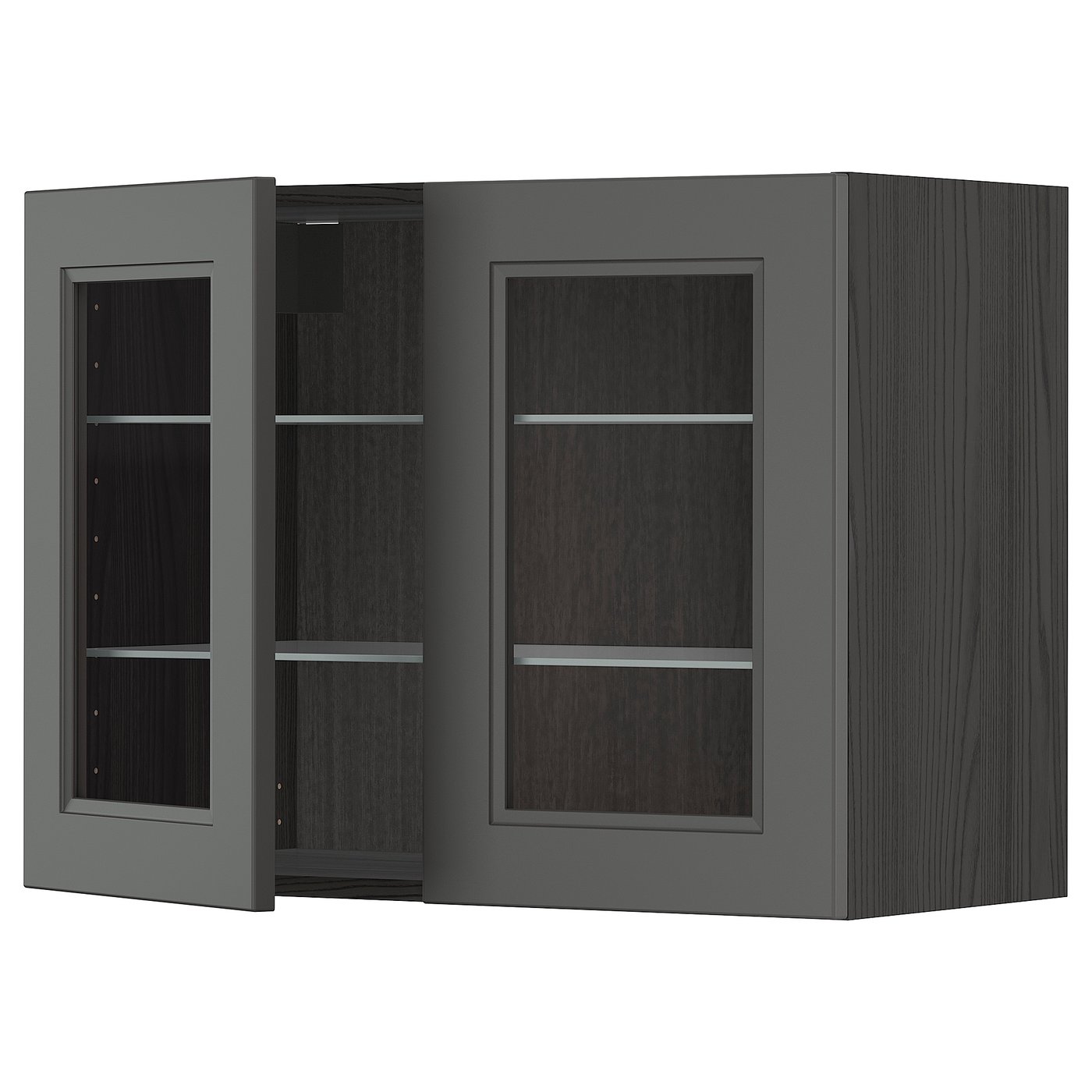 METOD Wall w shelves/2 glass drs black, Axstad dark grey