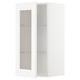 A white METOD kitchen wall cabinet with glass shelves, modern design.