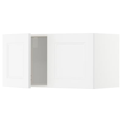 White METOD wall kitchen unit with cabinet, brushed steel handle.