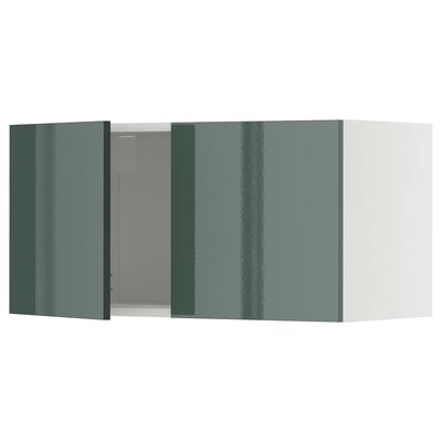 A grey-green, high-gloss kitchen cabinet from the METOD system.
