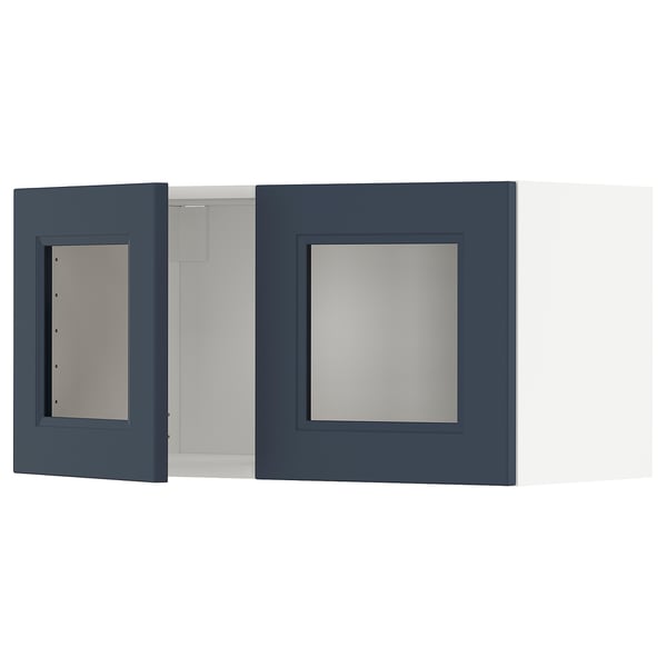 METOD blue glass wall cabinet, square, two doors.