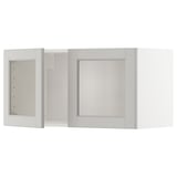 A white METOD kitchen cabinet with a light grey glass door.