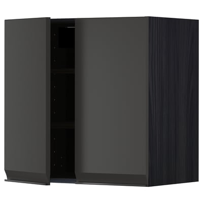 Black METOD kitchen cabinet, rectangular with one open door showing shelves.