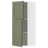 A METOD tall kitchen cabinet with axstad green doors and a white body, featuring a simple and modern design.