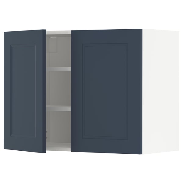 METOD wall cabinet, blue, wooden, rectangular, two-door design with adjustable shelf.