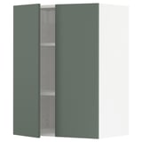 METOD kitchen wall unit in greenish-grey with adjustable shelves.