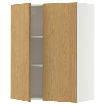 METOD Wall cabinet with shelves/2 doors, white/Sinarp oak veneer, 80x100 cm
