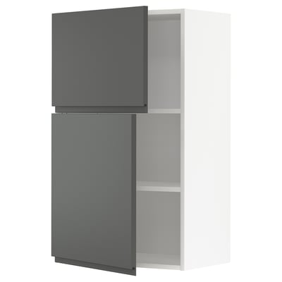 A grey METOD kitchen wall cabinet with two doors and one adjustable shelf.