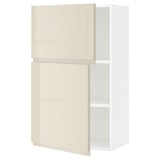 A modern, high-gloss beige wall cabinet from the METOD kitchen system, featuring sleek, handle-less doors and an adjustable shelf.