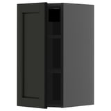 METOD black stained wood kitchen cabinet with adjustable shelves.