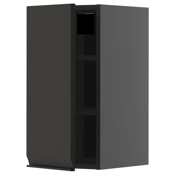 Dark grey modern kitchen cabinet with minimalistic design and sleek matte black finish.