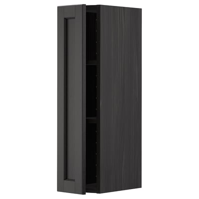 Black stained wooden kitchen cabinet with a modern, rectangular design and single door.