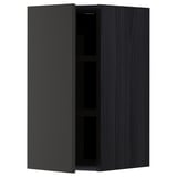 Modern black kitchen cabinet, wall-mounted, single door, adjustable shelf, sleek design.