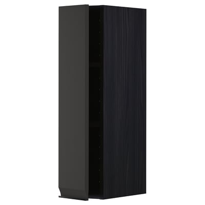 Black METOD kitchen cabinet, modern, square, dark wood texture, integrated handle.
