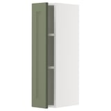 Ikea METOD kitchen cabinet in grey-green with white frame.