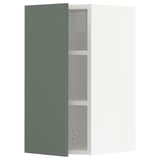 A greenish-grey METOD wall cabinet with an adjustable shelf and nickel-plated hinges.