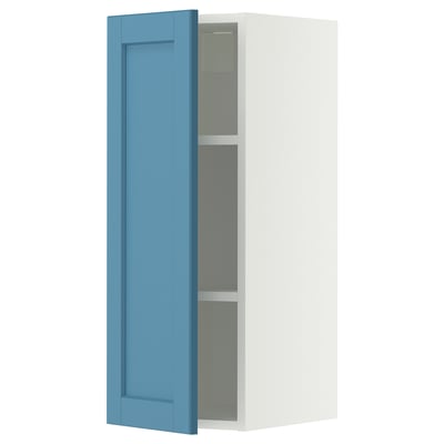 METOD Wall cabinet with shelves, white/Lerhyttan blue, 30x80 cm