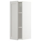 White METOD wall cabinet, rectangular, modern design with gray shelves.