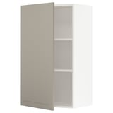 Modern beige kitchen cabinet with adjustable shelf and paneled door.