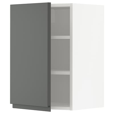 A modern, dark grey kitchen cabinet with a sleek, minimalist design and a single door.