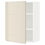 Modern kitchen cabinet, white w/beige door, glossy finish, adjustable shelf.