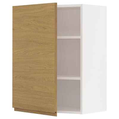 Modern open wooden cabinet, white interior, minimalist design, light brown finish.