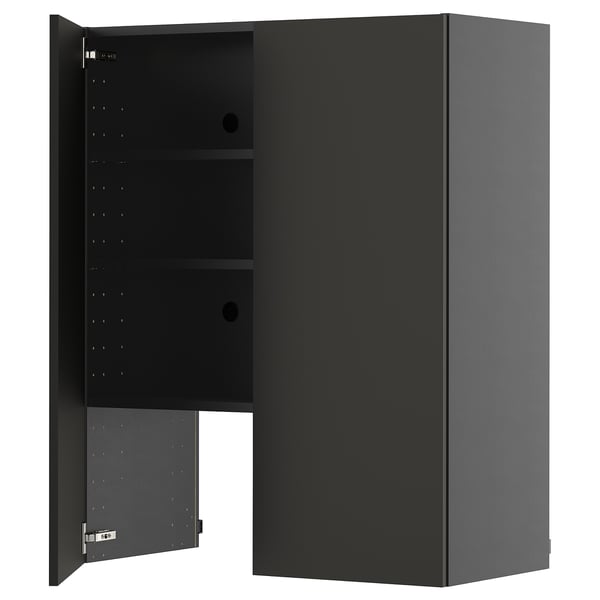 Black METOD kitchen cabinet, matt finish, square, adjustable shelves, modern hinge, minimal design.