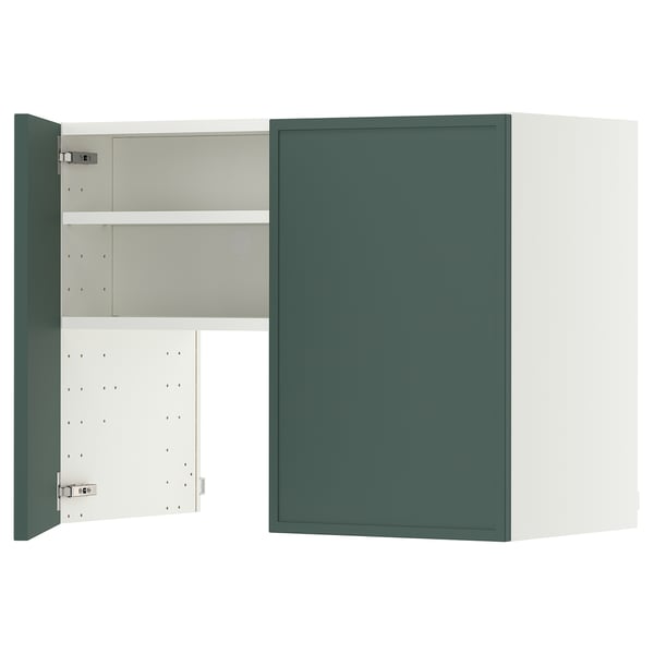 METOD Wall cb f extr hood w shlf/door, white/Aspudden dark grey-green, 80x60 cm