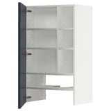 A blue METOD cabinet with adjustable shelves, designed for kitchens. It has a modern look with a durable frame and snap-on hinges.