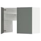 Modern kitchen cabinet set in grey-green with adjustable shelves, metal hinges, and a sleek design.