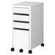 MICKE mobile drawer unit with 3 black-handled drawers and castors.