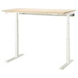MITTZON white desk, light beige top, rectangular; adjustable height.
