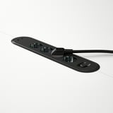 Black conference table module with usb ports and cable, designed for office use.