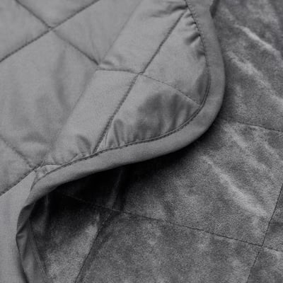 MJUKPLISTER dark grey bedspread, soft recycled polyester velvet, quilted rectangular design.