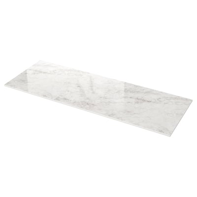 MÖCKLARP white rectangular marble-patterned worktop with rounded edges.