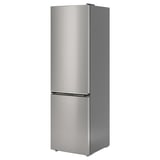 A sleek stainless steel refrigerator with hidden handles. Its an energy-efficient, no-frost model with adjustable shelves.