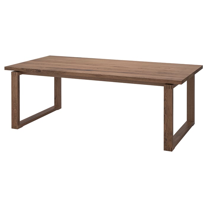 MÖRBYLÅNGA dining table, oak veneer brown stained, Length 220 cm