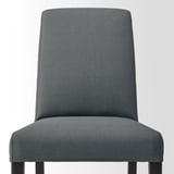 Comfortable grey chair with wood legs.