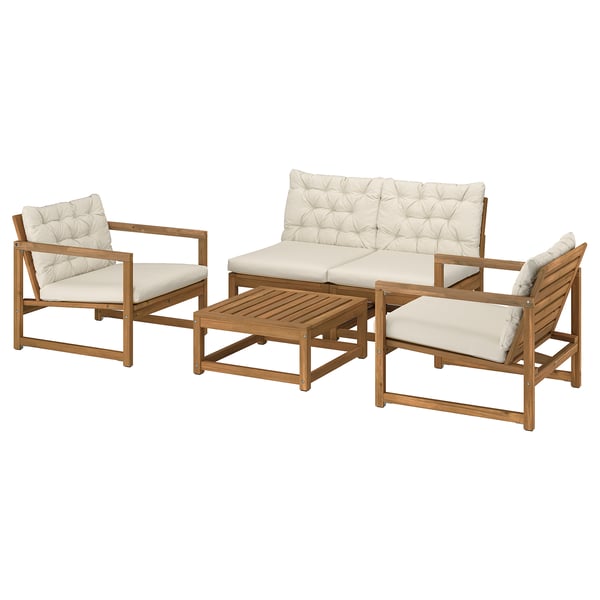 NÄMMARÖ 4-seat conversation set, outdoor, light brown stained/Kuddarna light grey-beige