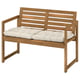 NÄMMARÖ Bench with backrest and cushions, light brown stained/Kuddarna light grey-beige