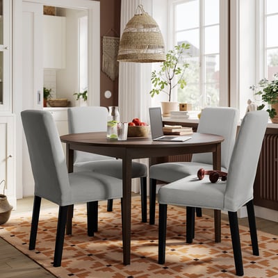 NÄSINGE / BERGMUND Table and 4 chairs, dark brown stained beech veener/Ramna light grey black, 120 cm